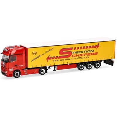 Herpa Lastbilsmodell Mercedes-Benz Actros Gigaspace kapellsemis "Spedition Schiffers", miniatyr i skala 1:87, samlarobjekt, Made in Germany, plast Herpa Lastbilsmodell Mercedes-Benz Actros Gigaspace kapellsemis "Spedition Schiffers", miniatyr i skala 1:87, samlarobjekt, Made in Germany, plast