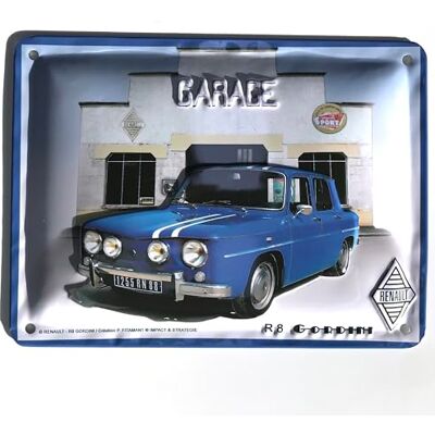 Les Collections Rétro Metallplatta R8 Gordini (20x15 cm) modell i Relief, blå Les Collections Rétro Metallplatta R8 Gordini (20x15 cm) modell i Relief, blå