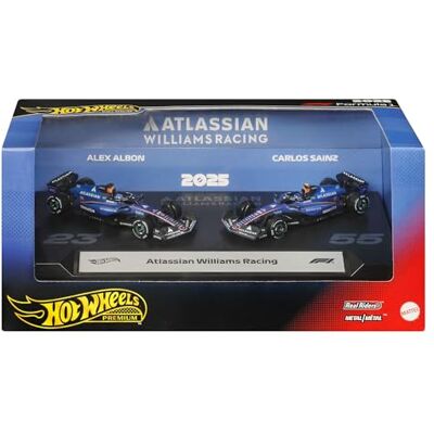 Hot Wheels Premium Formula 1 Atlassian Williams Racing 2-pack Set med 2 leksaksracerbilar i skala 1:64 med #55 Carlos Sainz och #23 Alexander Albon, JMM98 Hot Wheels Premium Formula 1 Atlassian Williams Racing 2-pack Set med 2 leksaksracerbilar i skala 1:64 med #55 Carlos Sainz och #23 Alexander Albon, JMM98