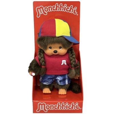 Sekiguchi 205240 – Original Monchhichi-flicka med City Girl outfit och basekeps, ca 20 cm stort gosedjur av brun plysch Sekiguchi 205240 – Original Monchhichi-flicka med City Girl outfit och basekeps, ca 20 cm stort gosedjur av brun plysch