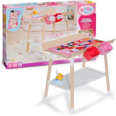 Baby Born Skötbord i skandinavisk stil med förvaringsutrymme och tillbehör – 36 cm och 43 cm dockbytesstation Baby Born Skötbord i skandinavisk stil med förvaringsutrymme och tillbehör – 36 cm och 43 cm dockbytesstation