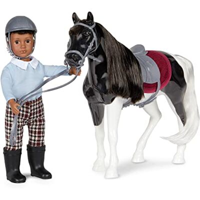Lori Landon et Luna Miniatyrdocka och miniatyr häst 15 cm docka och svart Pinto-häst set med kläder, djur och tillbehör spel för barn från 3 år och uppåt Lori Landon et Luna Miniatyrdocka och miniatyr häst 15 cm docka och svart Pinto-häst set med kläder, djur och tillbehör spel för barn från 3 år och uppåt