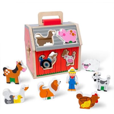 Melissa & Doug Take Along Sorting Barn Bärbar sorteringsbricka i trä, 10 bondgårdsdjur och bonde, Montessori-inspirerad lek, småbarn lärande leksaker för barn Melissa & Doug Take Along Sorting Barn Bärbar sorteringsbricka i trä, 10 bondgårdsdjur och bonde, Montessori-inspirerad lek, småbarn lärande leksaker för barn