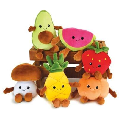 Jemini FRUITY'S 024144 låda med 6 plyschfrukter och grönsaker +/-17 cm mjuk och fluffig för barn, flerfärgad Jemini FRUITY'S 024144 låda med 6 plyschfrukter och grönsaker +/-17 cm mjuk och fluffig för barn, flerfärgad