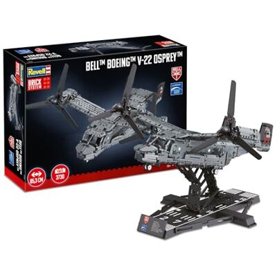 Revell tegelsystem 00961 Bell Boeing V-22 Osprey – tegelmodellsats – 1:25 skala obyggd, 85,3 cm i bredd, 3 730 stycken, inkluderar displaystativ och klistermärken för dekoration Revell tegelsystem 00961 Bell Boeing V-22 Osprey – tegelmodellsats – 1:25 skala obyggd, 85,3 cm i bredd, 3 730 stycken, inkluderar displaystativ och klistermärken för dekoration