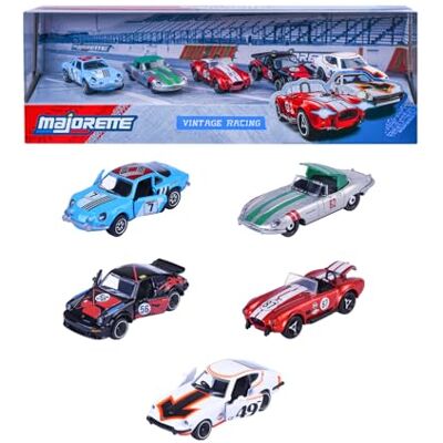 Majorette Bilset vintage racing (5 bilar) – 5 racerbilklassiker av metall med frihjul, fjädring och öppning del, leksaksbilar för samlare och barn från 3 år, vardera ca 7,5 cm Majorette Bilset vintage racing (5 bilar) – 5 racerbilklassiker av metall med frihjul, fjädring och öppning del, leksaksbilar för samlare och barn från 3 år, vardera ca 7,5 cm
