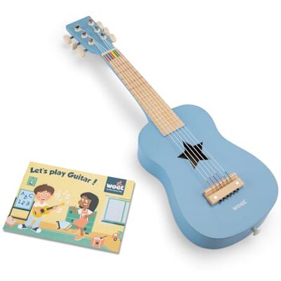 Woet Leksaksgitarr i trä för barn blå barngitarr med 6 strängar musikinstrument för pedagogisk leksak inkluderar sångbok från 3 år gammal present till pojkar och flickor Woet Leksaksgitarr i trä för barn blå barngitarr med 6 strängar musikinstrument för pedagogisk leksak inkluderar sångbok från 3 år gammal present till pojkar och flickor
