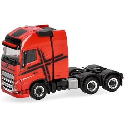 Herpa lastbilsmodell Volvo FH 16 GL XL 2020 dragbil med tungtorn, 3-axlig, röd-svart, skala 1:87, samlarobjekt, tillverkad i Tyskland, plast Herpa lastbilsmodell Volvo FH 16 GL XL 2020 dragbil med tungtorn, 3-axlig, röd-svart, skala 1:87, samlarobjekt, tillverkad i Tyskland, plast