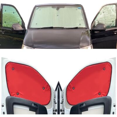 Covprotec Fönsterrullgardin-set kompatibel med VW T7-transportör (2023-datum) (komplett set LWB + baklucka) färgad på baksidan röd, vändbar och termisk Covprotec Fönsterrullgardin-set kompatibel med VW T7-transportör (2023-datum) (komplett set LWB + baklucka) färgad på baksidan röd, vändbar och termisk