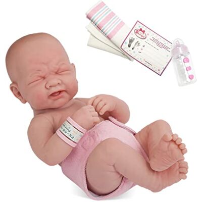 JC Toys 18503 18501 La Newborn babydocka i vinyl docka dag i blöja med flaska och filt. Äkta flicka, First Tear Real Girl, 35,56 cm JC Toys 18503 18501 La Newborn babydocka i vinyl docka dag i blöja med flaska och filt. Äkta flicka, First Tear Real Girl, 35,56 cm
