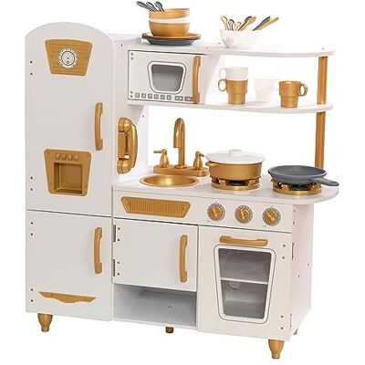 KidKraft Modern vit leksak kök med guldaccenter och 27-delars köksredskap, kökstillbehörsset, trälekkök med leksakstelefon, barnköksset med retro leksakskylm, 53445 – exklusivt för Amazon KidKraft Modern vit leksak kök med guldaccenter och 27-delars köksredskap, kökstillbehörsset, trälekkök med leksakstelefon, barnköksset med retro leksakskylm, 53445 – exklusivt för Amazon