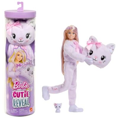 Barbie Cutie Reveal-docka och tillbehör i Cuddly-serien, kattunge med 10 överraskningar, inklusive färgförändring och minihusdjur, JJP64 Barbie Cutie Reveal-docka och tillbehör i Cuddly-serien, kattunge med 10 överraskningar, inklusive färgförändring och minihusdjur, JJP64