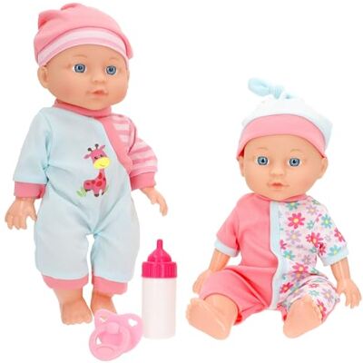 COLORBABY 's set 2 babydockor, 30 cm, med blå och rosa nyanser av näbb, ledade lemmar, inklusive flaska och napp, symboliskt spel, spel för flickor och pojkar från 2 år (39344) COLORBABY 's set 2 babydockor, 30 cm, med blå och rosa nyanser av näbb, ledade lemmar, inklusive flaska och napp, symboliskt spel, spel för flickor och pojkar från 2 år (39344)