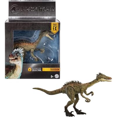 Mattel Jurassic World Hammond Collection med mänsklig och dinosaurie-actionfigur, atrociraptor tiger, premium filmdesign glassuger och 14 ledpunkter, JDJ11 Mattel Jurassic World Hammond Collection med mänsklig och dinosaurie-actionfigur, atrociraptor tiger, premium filmdesign glassuger och 14 ledpunkter, JDJ11
