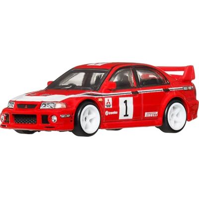 Mattel Hot Wheels Mitsubishi Lancer Evolution VI Voiture de collection miniature haut de gamme à l'échelle 1:64 en métal moulé sous pression, pneus Real Riders et carrosserie/châssis métalliques, JKF19 Mattel Hot Wheels Mitsubishi Lancer Evolution VI Voiture de collection miniature haut de gamme à l'échelle 1:64 en métal moulé sous pression, pneus Real Riders et carrosserie/châssis métalliques, JKF19