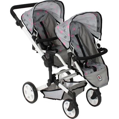 Bayer Chic 2000 ® dockvagn Linus Duo – stjärna grå – vikbar tvillingdocka – justerbart handtag 50–82 cm – dockor upp till 50 cm – 4–8 J. Bayer Chic 2000 ® dockvagn Linus Duo – stjärna grå – vikbar tvillingdocka – justerbart handtag 50–82 cm – dockor upp till 50 cm – 4–8 J.