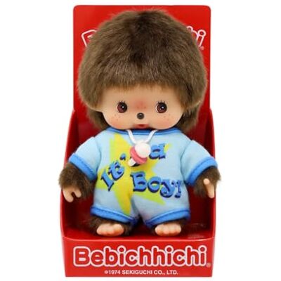 Sekiguchi 203840 – original Bebichhichi pojke, mjuk leksak med ljusblå sparkdräkt, ca 14 cm stort gosedjur av brun plysch Sekiguchi 203840 – original Bebichhichi pojke, mjuk leksak med ljusblå sparkdräkt, ca 14 cm stort gosedjur av brun plysch