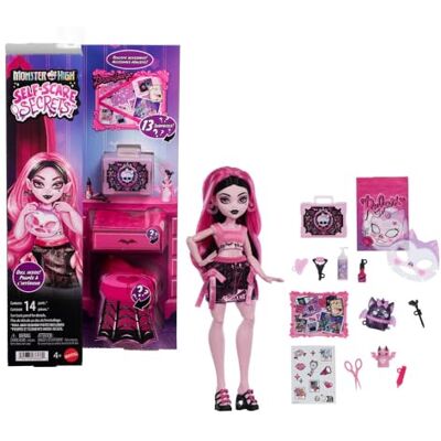 Monster High Self-Scare Secrets Draculaura-docka Vampyrdocka med tillbehör och 13 realistiska överraskningar, som ansiktsroller och moodboard, JHK43 Monster High Self-Scare Secrets Draculaura-docka Vampyrdocka med tillbehör och 13 realistiska överraskningar, som ansiktsroller och moodboard, JHK43