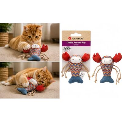 Flamingo kattleksak – Robla Kräfta – 13 cm – textil – med sprakande ljud, catnip och band – färgglad – rolig leksak Flamingo kattleksak – Robla Kräfta – 13 cm – textil – med sprakande ljud, catnip och band – färgglad – rolig leksak