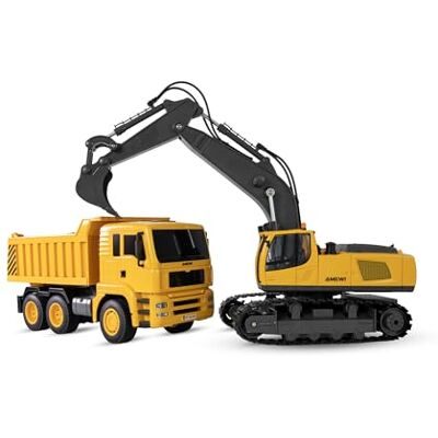 Amewi 2-i-1 set kedjegrävmaskin och dumplingtruckar 1:18 RTR fjärrstyrda RC barn från 6 år Amewi 2-i-1 set kedjegrävmaskin och dumplingtruckar 1:18 RTR fjärrstyrda RC barn från 6 år
