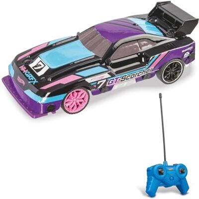 Mondo Motors Hot Wheels GT Scorcher 1:24 skala upp till 8 km/h hastighet, leksaksbil för barn 63822 med LED-lampor i karosseriet, lila blå Mondo Motors Hot Wheels GT Scorcher 1:24 skala upp till 8 km/h hastighet, leksaksbil för barn 63822 med LED-lampor i karosseriet, lila blå