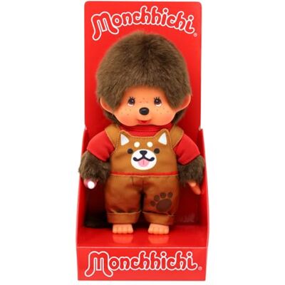 Sekiguchi 203864 – Original Monchhichi pojke med hängselbyxor och Shiba Inu-motiv, ca 20 cm stort gosedjur av brun plysch Sekiguchi 203864 – Original Monchhichi pojke med hängselbyxor och Shiba Inu-motiv, ca 20 cm stort gosedjur av brun plysch