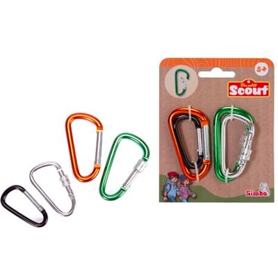 Simba Scout Metallkarbinhake Tillbehörssats för barn, 4 karbinhakar i 3 storlekar, fjäder- eller vridlås, metallklämmor för upphängning och samling, 6-8 cm, 3 år och äldre Simba Scout Metallkarbinhake Tillbehörssats för barn, 4 karbinhakar i 3 storlekar, fjäder- eller vridlås, metallklämmor för upphängning och samling, 6-8 cm, 3 år och äldre
