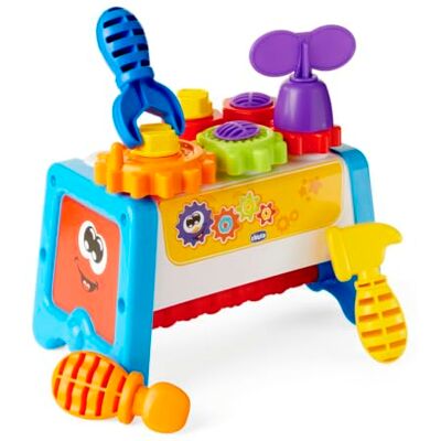 Chicco 2-i-1 aktivitetsarbetsbänk, barnverktygsbänk med verktygssats och aktivitetsbord, STEM-leksak med 15 element inklusive hammare, skruvmejsel, nyckel pedagogiska spel 1 år 3 år Chicco 2-i-1 aktivitetsarbetsbänk, barnverktygsbänk med verktygssats och aktivitetsbord, STEM-leksak med 15 element inklusive hammare, skruvmejsel, nyckel pedagogiska spel 1 år 3 år