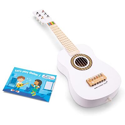 Woet ® Vit Leksaksgitarr i Trä för Barn, 6 Nylonsträngar med Rem, Reservsträng och Färgat Musikhäfte med 3 Sånger, Pedagogiskt Nybörjarinstrument, Musikalisk Utveckling, Present, Från 3 år Woet ® Vit Leksaksgitarr i Trä för Barn, 6 Nylonsträngar med Rem, Reservsträng och Färgat Musikhäfte med 3 Sånger, Pedagogiskt Nybörjarinstrument, Musikalisk Utveckling, Present, Från 3 år