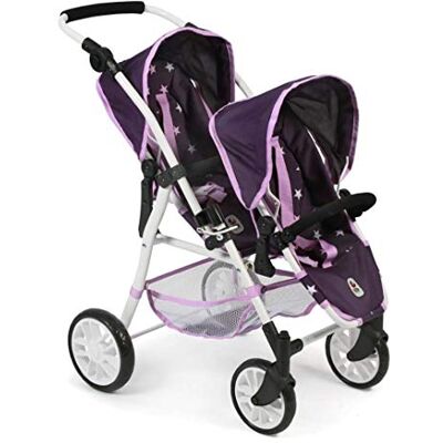 Bayer Chic 2000 Tandembuggy Twinny, tvillingbuggy för två dockor, dockvagn för barn från 4 till 8 år, stjärnor lila Bayer Chic 2000 Tandembuggy Twinny, tvillingbuggy för två dockor, dockvagn för barn från 4 till 8 år, stjärnor lila
