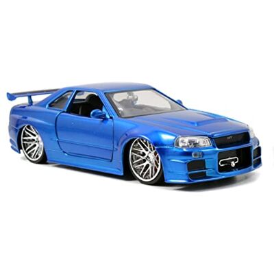 Jada Toys Fast & Furious Bilmodell av Brians Nissan Skyline GT R R34 (2002), 1:24, formgjuten, leksaker för barn och vuxna, blå (97173) Jada Toys Fast & Furious Bilmodell av Brians Nissan Skyline GT R R34 (2002), 1:24, formgjuten, leksaker för barn och vuxna, blå (97173)