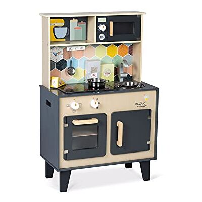 Janod Mozaïc Big Cooker Play Kitchen for Children Children's Kitchen with Sound and Light Wooden Kitchen with 3 Accessories + 3 Food Boxes From 3 Years J06609 Janod Mozaïc Big Cooker Play Kitchen for Children Children's Kitchen with Sound and Light Wooden Kitchen with 3 Accessories + 3 Food Boxes From 3 Years J06609
