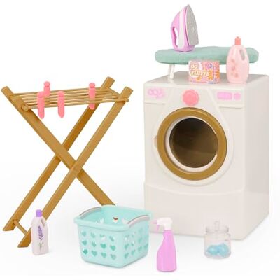 Our Generation Vår generation – docktvättmaskin – klädställ, strykjärn och rengöringsset – dockhustillbehör (46 cm) – rollspel – leksak för barn från 3 år – humördag Our Generation Vår generation – docktvättmaskin – klädställ, strykjärn och rengöringsset – dockhustillbehör (46 cm) – rollspel – leksak för barn från 3 år – humördag