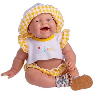 JC Toys Lola Lemon Twist docka 36 cm mjuk vinyl, leende ansikte, sittande docka, Vichy tryck kläder och sandaler, flicka, tillverkad i Spanien, 2 år JC Toys Lola Lemon Twist docka 36 cm mjuk vinyl, leende ansikte, sittande docka, Vichy tryck kläder och sandaler, flicka, tillverkad i Spanien, 2 år