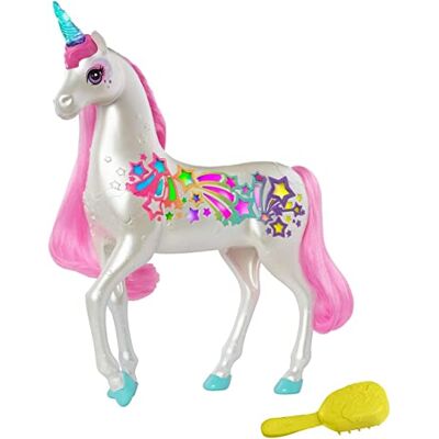 Barbie GFH60 Dreamtopia Brush 'n Sparkle Unicorn med Ljud och Ljus, vit Enhörning med Rosa Man och Svans, För Barn från 3 år Barbie GFH60 Dreamtopia Brush 'n Sparkle Unicorn med Ljud och Ljus, vit Enhörning med Rosa Man och Svans, För Barn från 3 år
