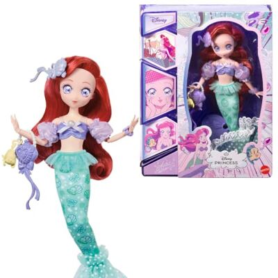 Mattel Disney Collector Princess Ariel sjöjungfru-mangadocka Samlingsdocka i anime-stil (23 cm) med tillbehör, rörlig, med handväska och djurhänge, för barn och samlare, JLT60 Mattel Disney Collector Princess Ariel sjöjungfru-mangadocka Samlingsdocka i anime-stil (23 cm) med tillbehör, rörlig, med handväska och djurhänge, för barn och samlare, JLT60