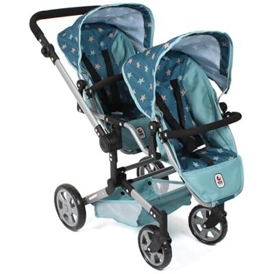Bayer Chic 2000 ® dockvagn Linus Duo – stjärna turkos – vikbar tvillingdockvagn – justerbart handtag 50–82 cm – dockor upp till 50 cm – 4–8 J. Bayer Chic 2000 ® dockvagn Linus Duo – stjärna turkos – vikbar tvillingdockvagn – justerbart handtag 50–82 cm – dockor upp till 50 cm – 4–8 J.