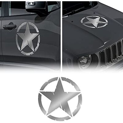 4R Quattroerre.it 17113 Army Star arméstjärna för Jeep Renegade bilhuva främre dörr, diameter 33 cm, silverfärg, 2 stycken 4R Quattroerre.it 17113 Army Star arméstjärna för Jeep Renegade bilhuva främre dörr, diameter 33 cm, silverfärg, 2 stycken