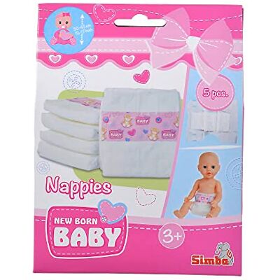 Simba 105560019 New Born Baby Set Dockblöjor Blöjor för Dockor från New Born Baby, Passar Dockor Mellan 38-43 cm, 5 stycken, Från 3 år Simba 105560019 New Born Baby Set Dockblöjor Blöjor för Dockor från New Born Baby, Passar Dockor Mellan 38-43 cm, 5 stycken, Från 3 år