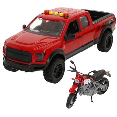 COLORBABY Speed & Go bil pickup med motorcykel, friktionssystem, ljus och ljud, funktionella dörrar, räddningsfordon, skala 1:12, barn från 3 år (39310) COLORBABY Speed & Go bil pickup med motorcykel, friktionssystem, ljus och ljud, funktionella dörrar, räddningsfordon, skala 1:12, barn från 3 år (39310)