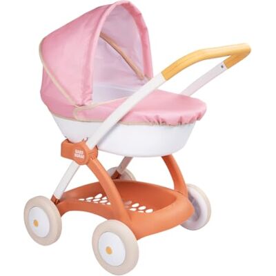 Smoby Pop Pram barnvagn för dockor upp till 42 cm, med hopfällbar huva, bottenkorg och metallram, styre 58 cm höjd, lämplig från 18 månader (7600254124 Smoby Pop Pram barnvagn för dockor upp till 42 cm, med hopfällbar huva, bottenkorg och metallram, styre 58 cm höjd, lämplig från 18 månader (7600254124