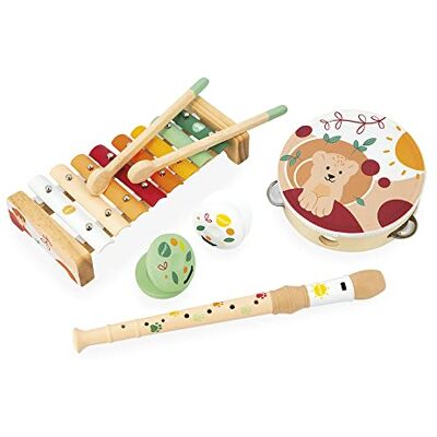 Janod – Musikset 5 träinstrument Sunshine – rollspel och musikalisk tidig utbildning – vattenfärg – från 18 månader, J07615 Janod – Musikset 5 träinstrument Sunshine – rollspel och musikalisk tidig utbildning – vattenfärg – från 18 månader, J07615