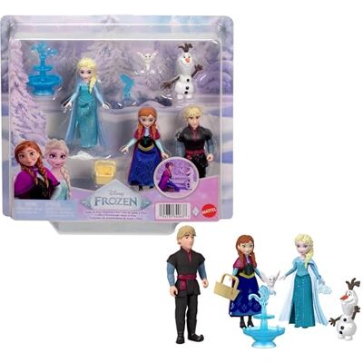 Mattel Disney Frost-leksaker, små dockor i 4-pack med Anna, Elsa, Kristoffer och Olof, plus fontän och tre lektillbehör, inspirerat av filmen, JJP89 Mattel Disney Frost-leksaker, små dockor i 4-pack med Anna, Elsa, Kristoffer och Olof, plus fontän och tre lektillbehör, inspirerat av filmen, JJP89