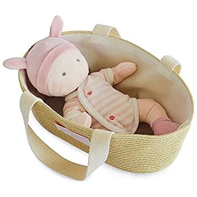Doudou et Compagnie Jolijou Tyg Poupon med Couffin Tyg Poupon med avtagbar kropp 28 cm vit/rosa min första Poupon DC3624 Doudou et Compagnie Jolijou Tyg Poupon med Couffin Tyg Poupon med avtagbar kropp 28 cm vit/rosa min första Poupon DC3624