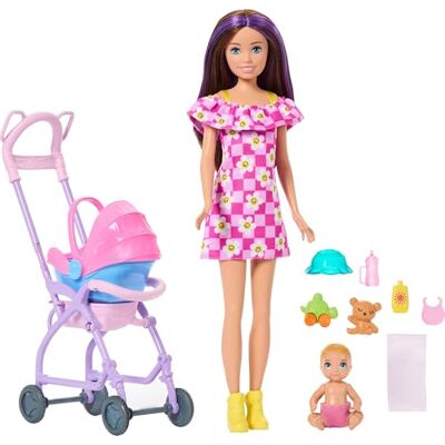 Barbie Skipper Babysitters Inc.-lekset med brunhårig docka, blond babydocka, sittvagn med borttagbar bilstol och sju tillbehör, JJB42 Barbie Skipper Babysitters Inc.-lekset med brunhårig docka, blond babydocka, sittvagn med borttagbar bilstol och sju tillbehör, JJB42
