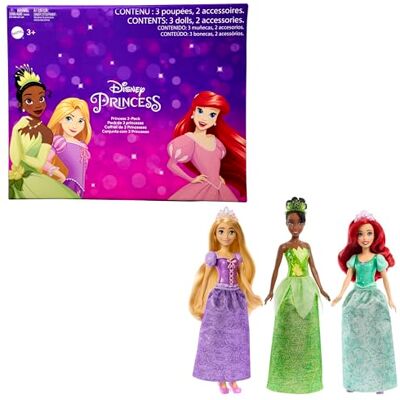 Mattel Disney Princess-leksaker, tre modedockor med glittrande kläder och accessoarer inspirerade av Disney-filmer HLW45 Mattel Disney Princess-leksaker, tre modedockor med glittrande kläder och accessoarer inspirerade av Disney-filmer HLW45