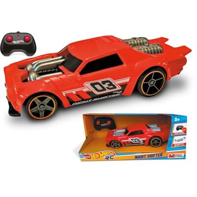 Mondo Hot Wheels Night Shifter Motors 1:16 skala med uppladdningsbara batterier, upp till 8 km/h hastighet, leksaksbil för barn 63851, röd Mondo Hot Wheels Night Shifter Motors 1:16 skala med uppladdningsbara batterier, upp till 8 km/h hastighet, leksaksbil för barn 63851, röd