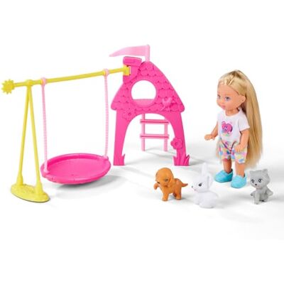 Simba Evi Love Puppy Walk – Evi docka (12 cm) med 2 hundvalpar, inklusive hundvagn, väska, rutschkana och bollbad, sött rollspelsset för barn från 3 år Simba Evi Love Puppy Walk – Evi docka (12 cm) med 2 hundvalpar, inklusive hundvagn, väska, rutschkana och bollbad, sött rollspelsset för barn från 3 år