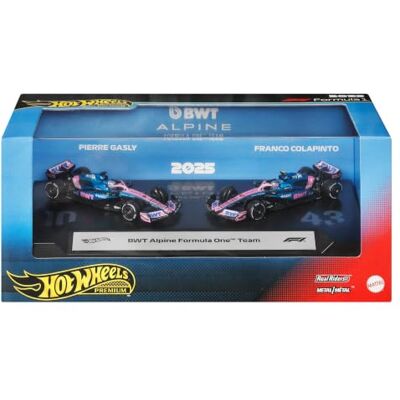 Hot Wheels Premium Formula 1 BWT Alpine Team 2-pack Set med 2 Formel 1-racerbilar i skala 1:64 med #10 Pierre Gasly och #43 Franco Colapinto, JMM96 Hot Wheels Premium Formula 1 BWT Alpine Team 2-pack Set med 2 Formel 1-racerbilar i skala 1:64 med #10 Pierre Gasly och #43 Franco Colapinto, JMM96