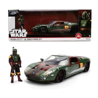 Jada Toys Star Wars Auto Boba Fett – 2005 Ford GT (ca 19 cm) modellbil 1:24 av metall med figur, motorhuv, dörrar och bagageutrymme för öppning, die-gjutning, för barn och samlare från 8 år Jada Toys Star Wars Auto Boba Fett – 2005 Ford GT (ca 19 cm) modellbil 1:24 av metall med figur, motorhuv, dörrar och bagageutrymme för öppning, die-gjutning, för barn och samlare från 8 år